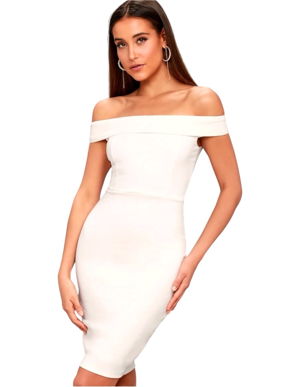 Lulus Ivory Charm & Delight Off-Shoulder Bodycon Dress (S)